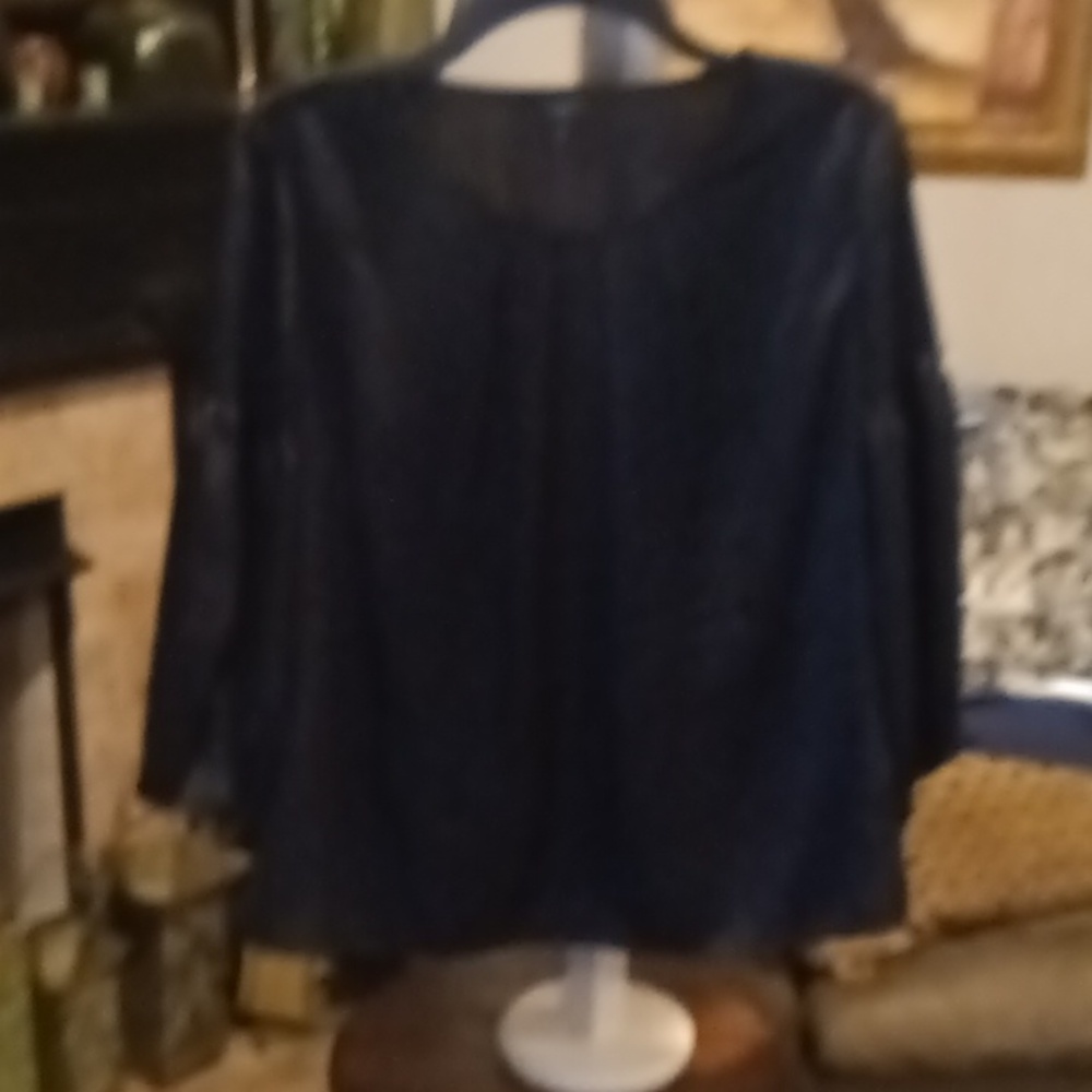 Talbots Black Pleated Front Rounded Neckline Blou… - image 6